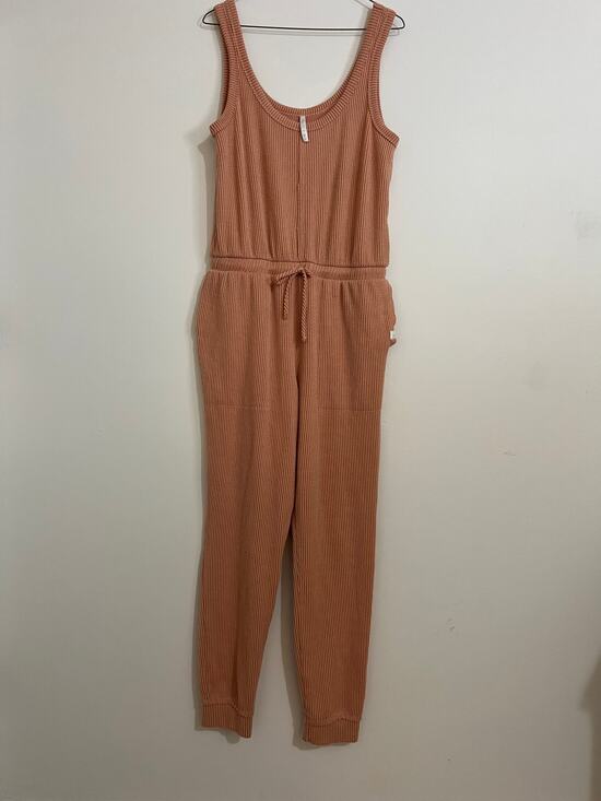 Lovlei Pants - Lovlei Pink Ribbed Knit Jumpsuit Womens L Sleeveless Scoop Neck Lounge Romper